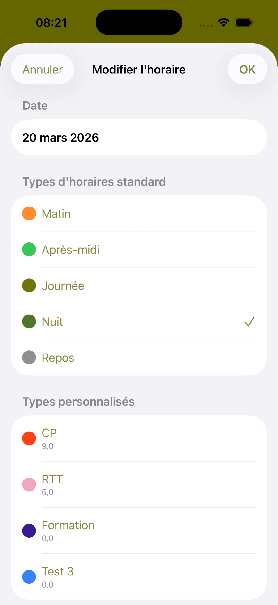 Modifier un horaire Modifier un horaire